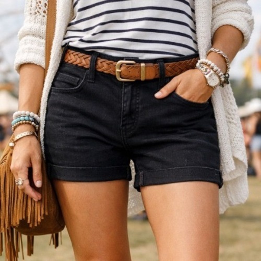 SO Goods‎ for Life Women's Black Denim Bermuda Casual High rise Shorts Size 11